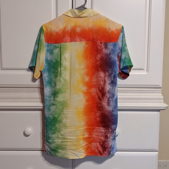 Rainbow Tie Dye Nonbinary/unisex button down shirt - Picture 3 of 3